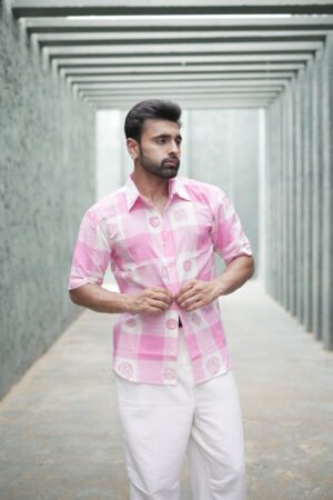 PINK BLOCK PRINT SHIRT